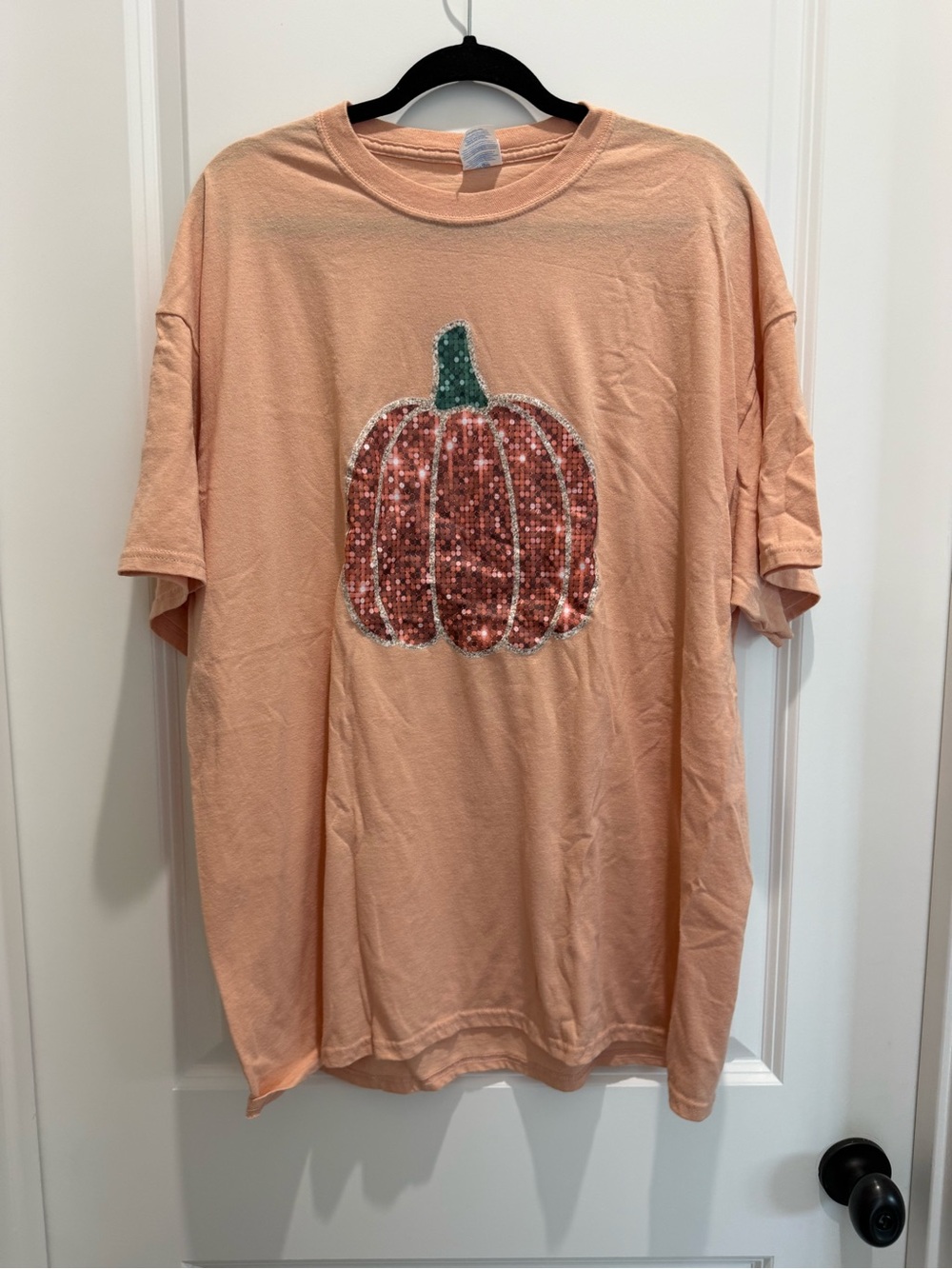 Sequin Pumpkin Graphic Tee - Peach